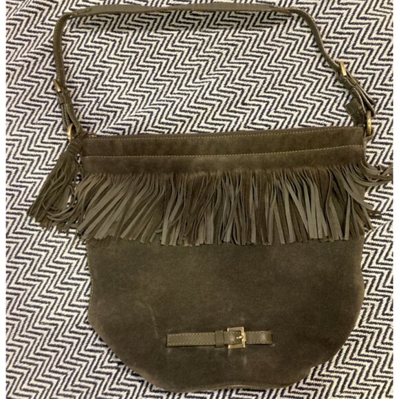 BURBERRY Fringe Suede Olive Green Bag Vintage Original And Rare - Picture 1 of 5